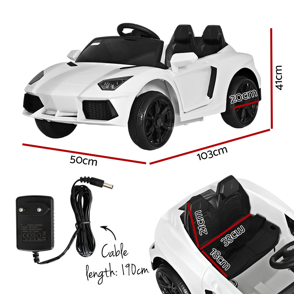 Aventador Ride On Car Outdoor Electric Toys Battery Remote Control MP3 12V White